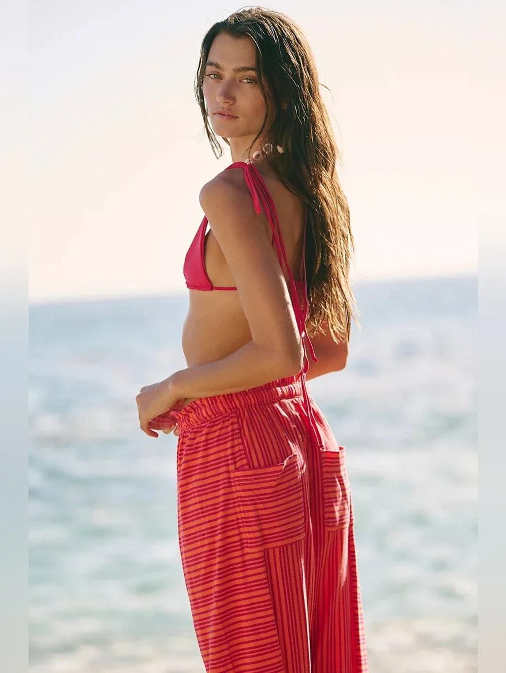 NWT Free People free-est Holten Cotton-Jersey Harem Pants Size S Tangerine Combo